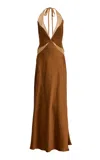 Arcina Ori Devora Satin Maxi Halter Dress In Brown