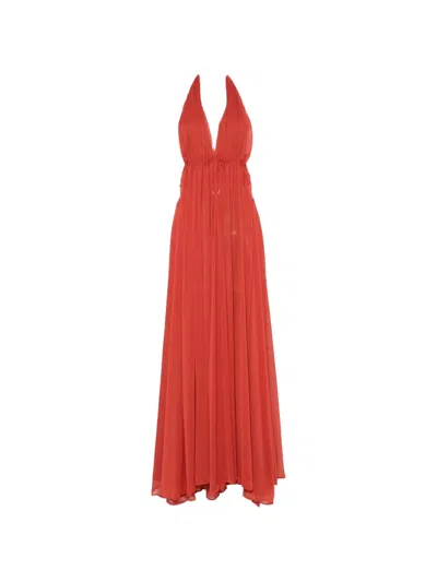 Arcina Ori Florence Halterneck Pleated Maxi Dress In Red