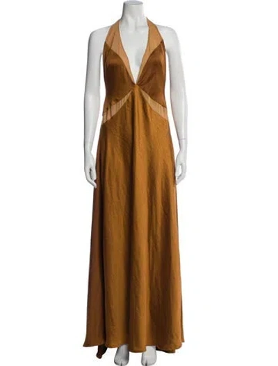 Pre-owned Arcina Ori Halterneck Long Dress In Brown