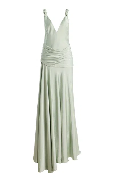 Arcina Ori Madalena Ruffled Satin Maxi Dress In Green