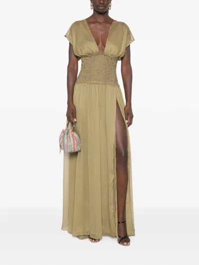 Arcina Ori Mary Jane Lace-panelled Maxi Dress In Green