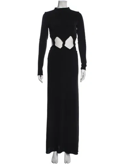 Pre-owned Arcina Ori Mock Neck Long Dress In Black