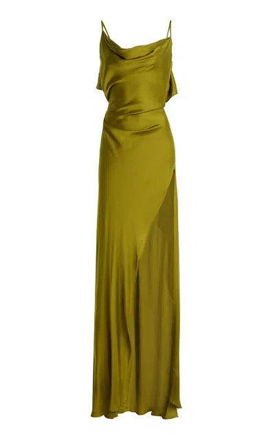 Arcina Ori Odessa Open-back Satin Maxi Dress In Green