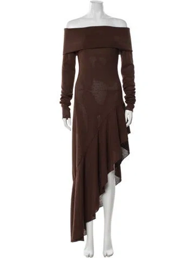 Pre-owned Arcina Ori Off-the-shoulder Long Dress In Brown
