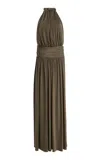 Arcina Ori Satina Jersey Maxi Halter Dress In Brown