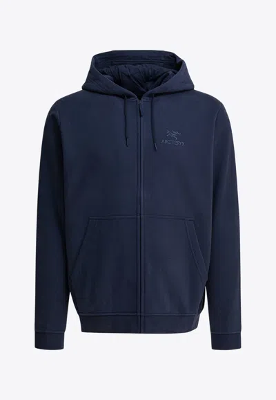 Arc'teryx Emblem Full Zip-up Hooded Sweatshirt In Blue