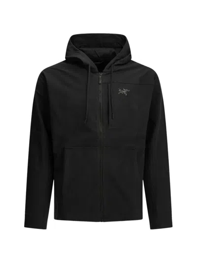 Arc'teryx Logo-embroidered Zip-up Hooded Jacket In Black