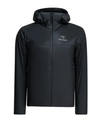 Arc'teryx Nuclei Fl Logo Patchwork Zipper Hooded Long-sleeve Jacket In Black