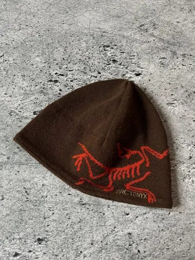 Pre-owned Arcteryx X Vintage Arcteryx Hat Beanie Vintage Embroidered Logo Fleece Bird In Brown