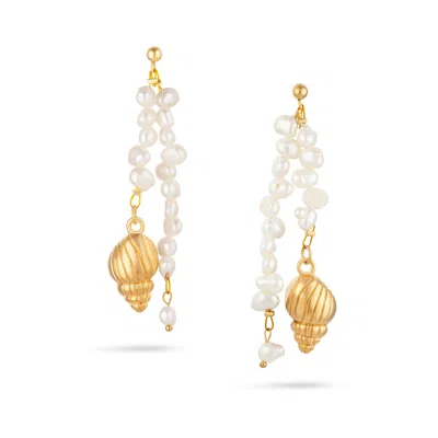 Arctic Fox & Co. Women's Gold / White Ariel String Of Pearls Shell Drop Earrings In Multi