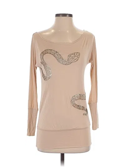 Pre-owned Arden B Long Sleeve Top Tan Scoop Neck Tops In Brown