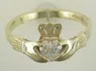 Pre-owned Ardri Jewellery Ladies 14k Gold Birthstone Claddagh Ring Cz Stone Also In White Gold In Clear