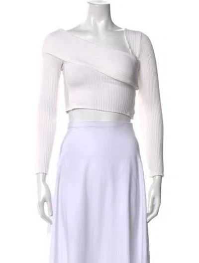 Pre-owned Are You Am I Asymmetrical Long Sleeve Crop Top In White