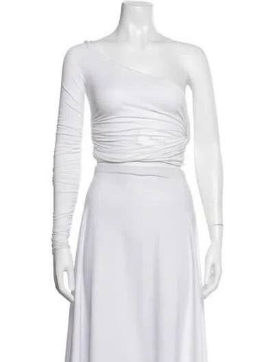 Pre-owned Are You Am I Asymmetrical Long Sleeve Top In White