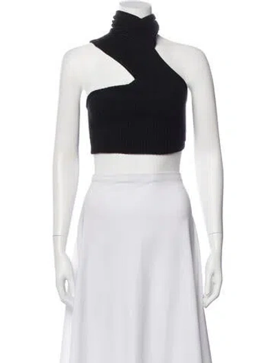 Pre-owned Are You Am I Asymmetrical Sleeveless Crop Top In Black