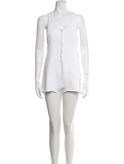 Pre-owned Are You Am I Crew Neck Romper In White