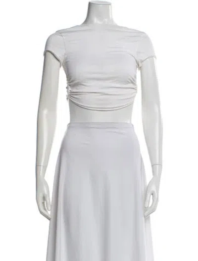 Pre-owned Are You Am I Crew Neck Short Sleeve Crop Top In White