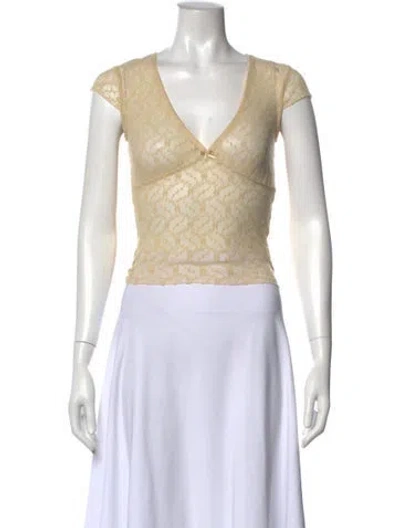 Pre-owned Are You Am I Lace Pattern V-neck Top In Neutral