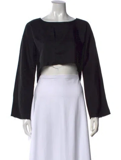 Pre-owned Are You Am I Linen Crew Neck Crop Top In Black