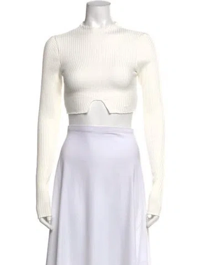 Pre-owned Are You Am I Mock Neck Long Sleeve Crop Top In White