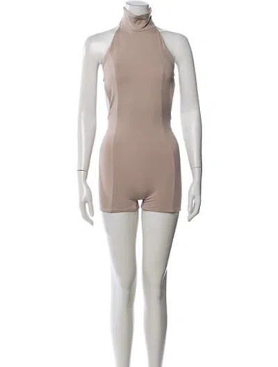 Pre-owned Are You Am I Mock Neck Romper In Neutral