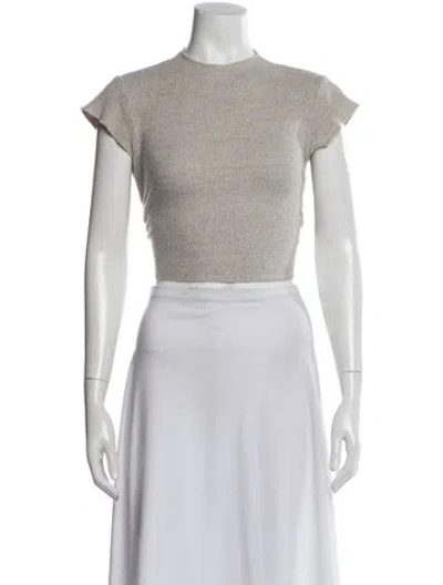 Pre-owned Are You Am I Mock Neck Short Sleeve Crop Top In Neutral