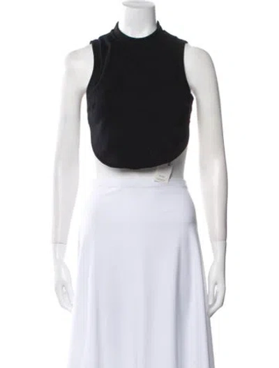 Pre-owned Are You Am I Mock Neck Sleeveless Crop Top In Black