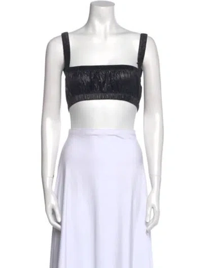 Pre-owned Are You Am I Nylon Square Neckline Crop Top In Black