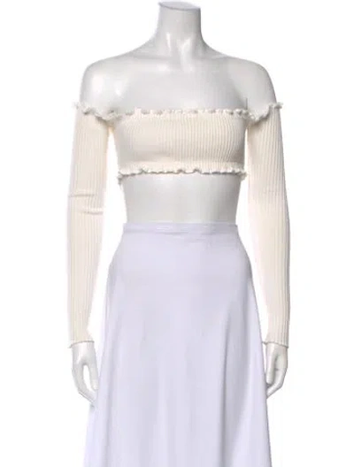 Pre-owned Are You Am I Off-the-shoulder Long Sleeve Crop Top In Neutral