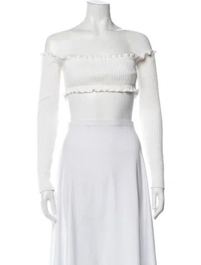 Pre-owned Are You Am I Off-the-shoulder Long Sleeve Crop Top In Neutrals