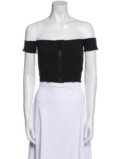 Pre-owned Are You Am I Off-the-shoulder Short Sleeve Crop Top In Black
