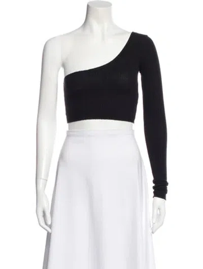 Pre-owned Are You Am I One-shoulder Long Sleeve Crop Top In Black