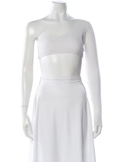 Pre-owned Are You Am I One-shoulder Long Sleeve Crop Top In Neutral