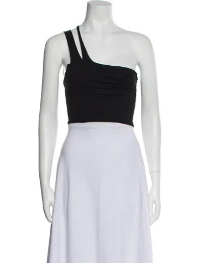 Pre-owned Are You Am I One-shoulder Sleeveless Crop Top In Black