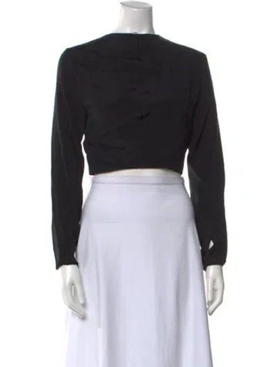 Pre-owned Are You Am I Silk Bateau Neckline Crop Top In Black