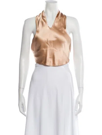 Pre-owned Are You Am I Silk Halterneck Crop Top In Orange