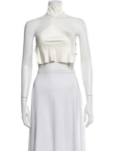Pre-owned Are You Am I Silk Halterneck Crop Top In White