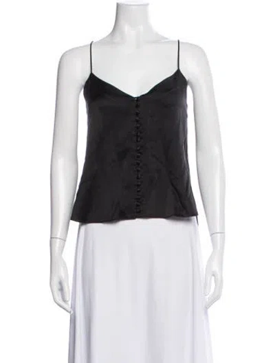 Pre-owned Are You Am I Silk V-neck Top In Black