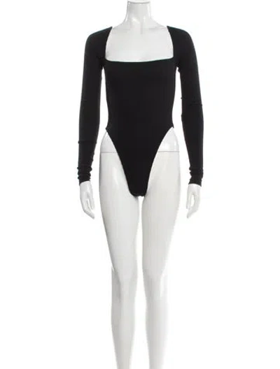 Pre-owned Are You Am I Square Neckline Long Sleeve Bodysuit In Black