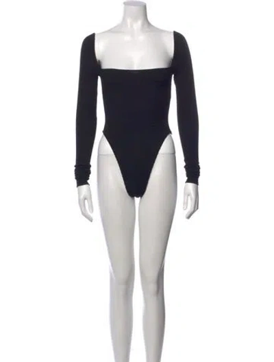 Pre-owned Are You Am I Square Neckline Long Sleeve Bodysuit In Black