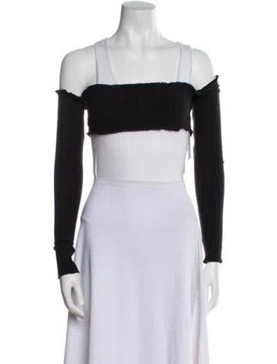 Pre-owned Are You Am I Square Neckline Long Sleeve Crop Top In Black