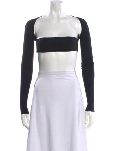 Pre-owned Are You Am I Square Neckline Long Sleeve Crop Top In Black