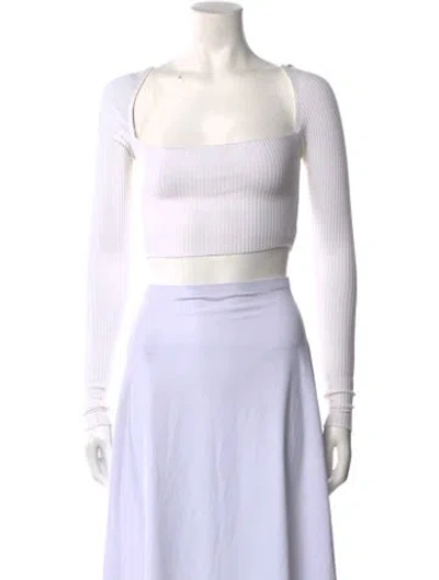 Pre-owned Are You Am I Square Neckline Long Sleeve Crop Top In White