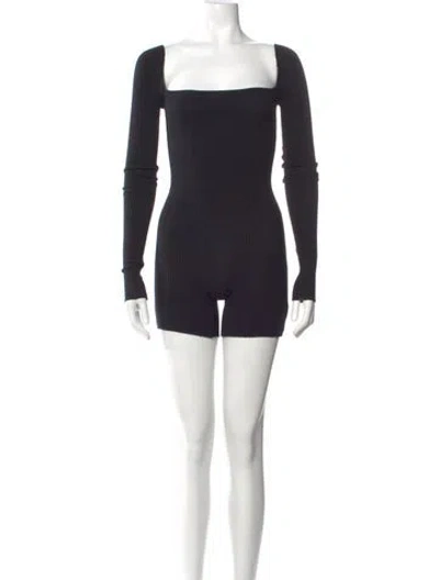 Pre-owned Are You Am I Square Neckline Romper In Black