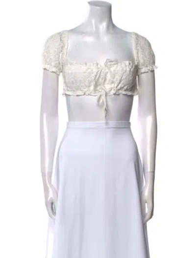 Pre-owned Are You Am I Square Neckline Short Sleeve Crop Top In Neutral