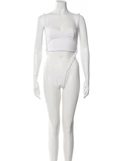 Pre-owned Are You Am I Square Neckline Sleeveless Bodysuit In White