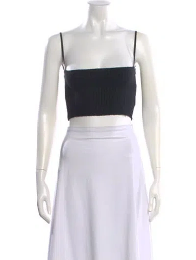 Pre-owned Are You Am I Square Neckline Sleeveless Crop Top In Black
