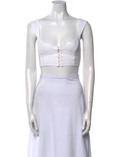Pre-owned Are You Am I Square Neckline Sleeveless Crop Top In White