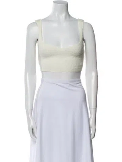 Pre-owned Are You Am I Square Neckline Sleeveless Crop Top In White