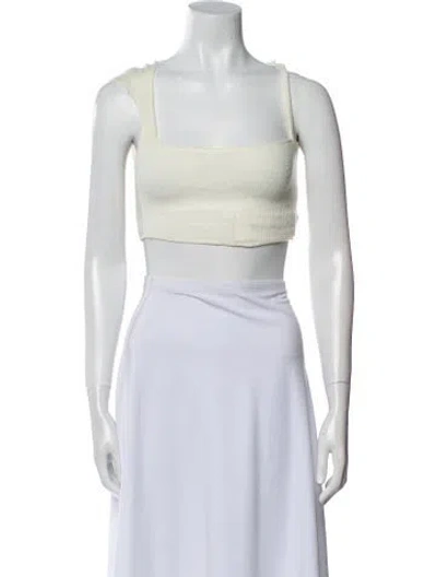 Pre-owned Are You Am I Square Neckline Sleeveless Crop Top In White